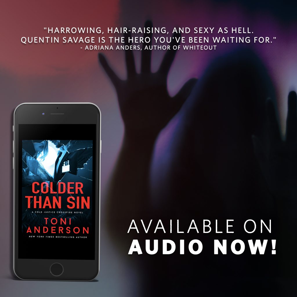 Graphic for Colder Than Sin in audio with silhouette of woman reaching out with her hand up